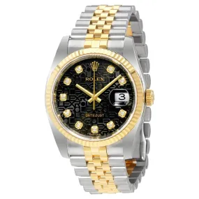 Rolex Oyster Perpetual Datejust 36 Black Set with Diamonds Dial Stainless Steel and 18K Yellow Gold Jubilee Bracelet Automatic Men's Watch 116233BKJDJ