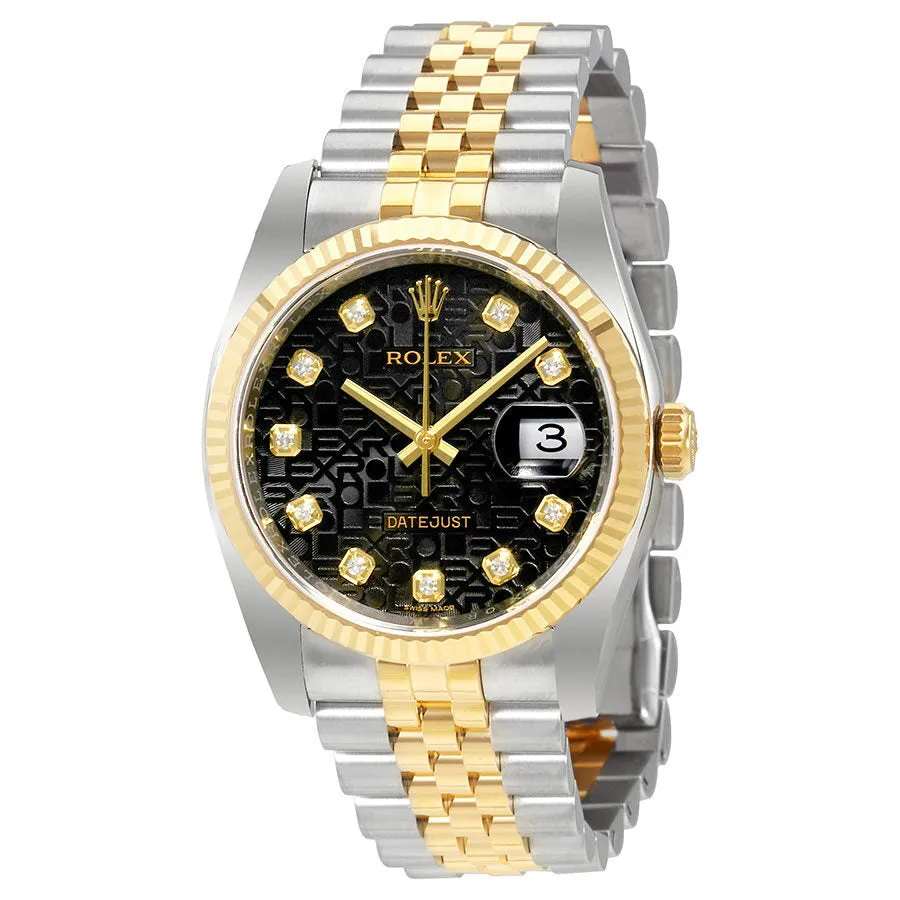 Rolex Oyster Perpetual Datejust 36 Black Set with Diamonds Dial Stainless Steel and 18K Yellow Gold Jubilee Bracelet Automatic Men's Watch 116233BKJDJ