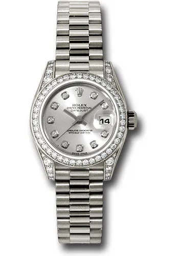 Rolex White Gold Lady-Datejust 26mm - 42 Diamond Bezel - Silver Diamond Dial - President Bracelet - 179159 sdp
