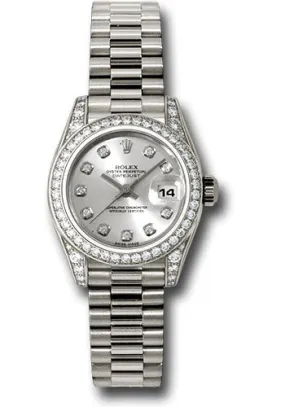 Rolex White Gold Lady-Datejust 26mm - 42 Diamond Bezel - Silver Diamond Dial - President Bracelet - 179159 sdp