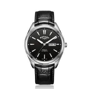 Rotary 42mm Black Henley Automatic Watch with a Black Leather Strap