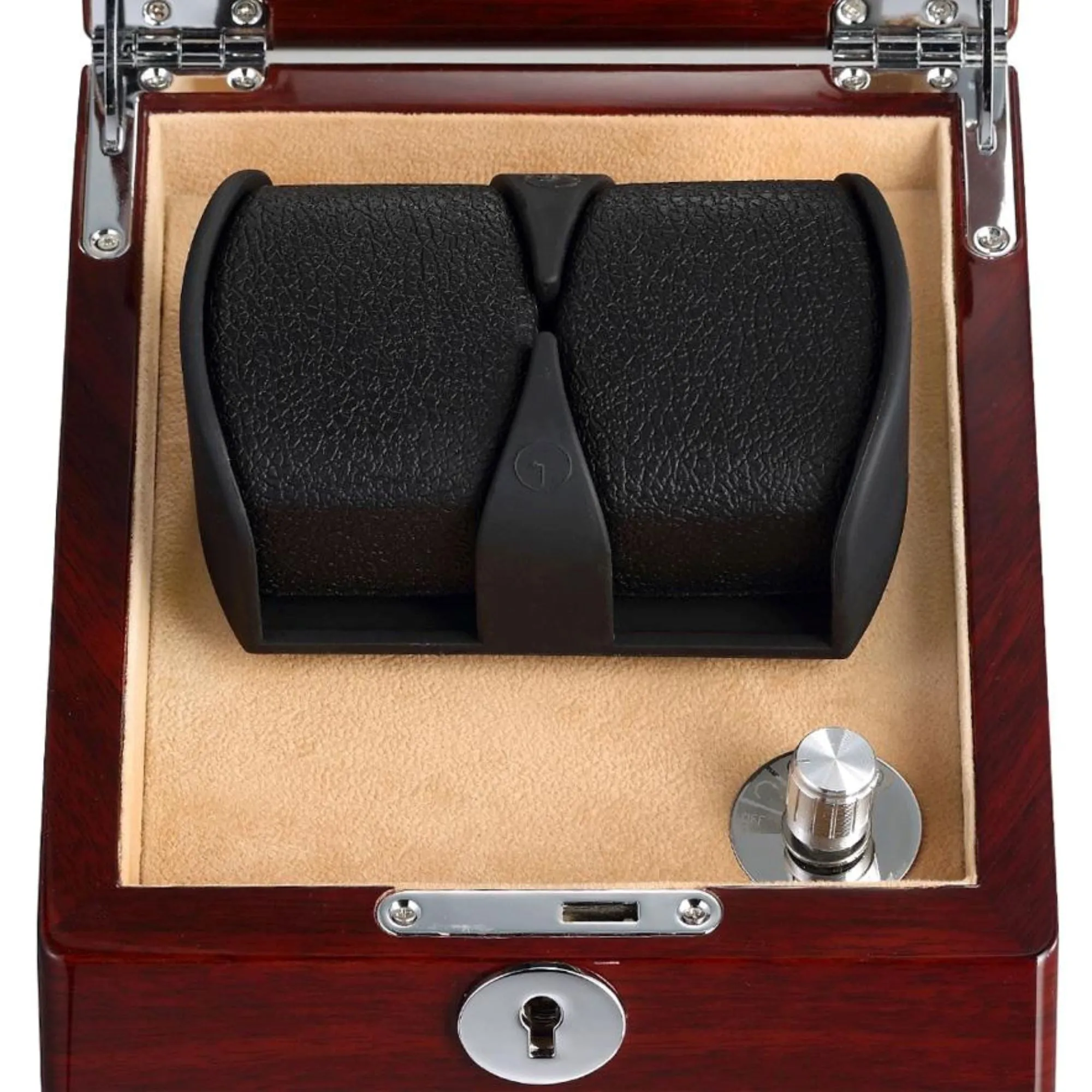 Seconds - Lindeman Mahogany Watch Winder Box for 2 Watches (Single Rotor) (a)