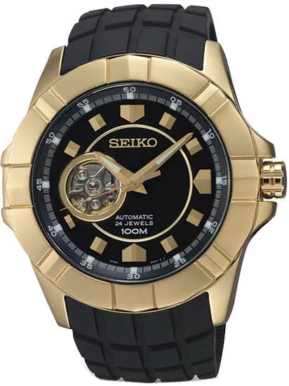 Seiko Premier Automatic Black Dial Gold-Tone Stainless Steel Men's Watch SSA076