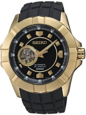Seiko Premier Automatic Black Dial Gold-Tone Stainless Steel Men's Watch SSA076