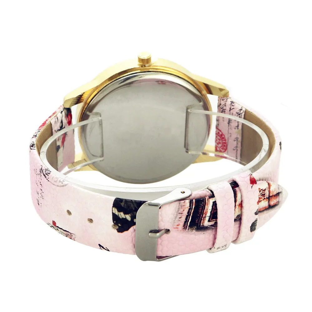 Sidiou Group Fashion Ladies Watches Women Printed Flower Luxury Casual Quartz Leather Wrist Watch Female Rhinestone Dress Watch