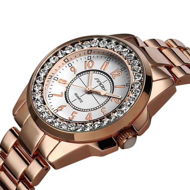 Sinobi luxury Dress Brand Fashion Watch Woman Ladies Gold Diamond relogio feminino Dress Clock female relojes mujer 2017 New