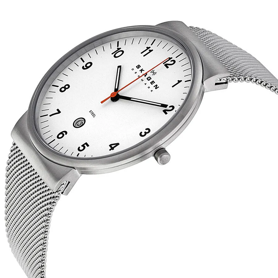 Skagen White Dial Stainless Steel Mesh Men's Watch SKW6025