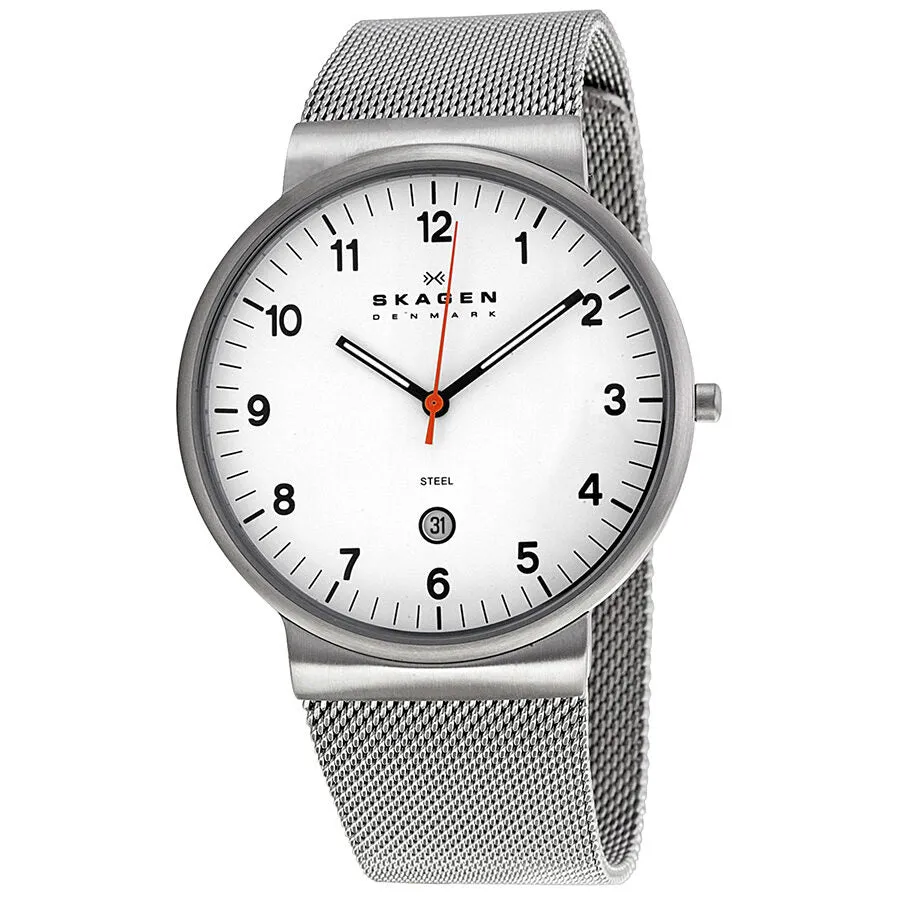 Skagen White Dial Stainless Steel Mesh Men's Watch SKW6025