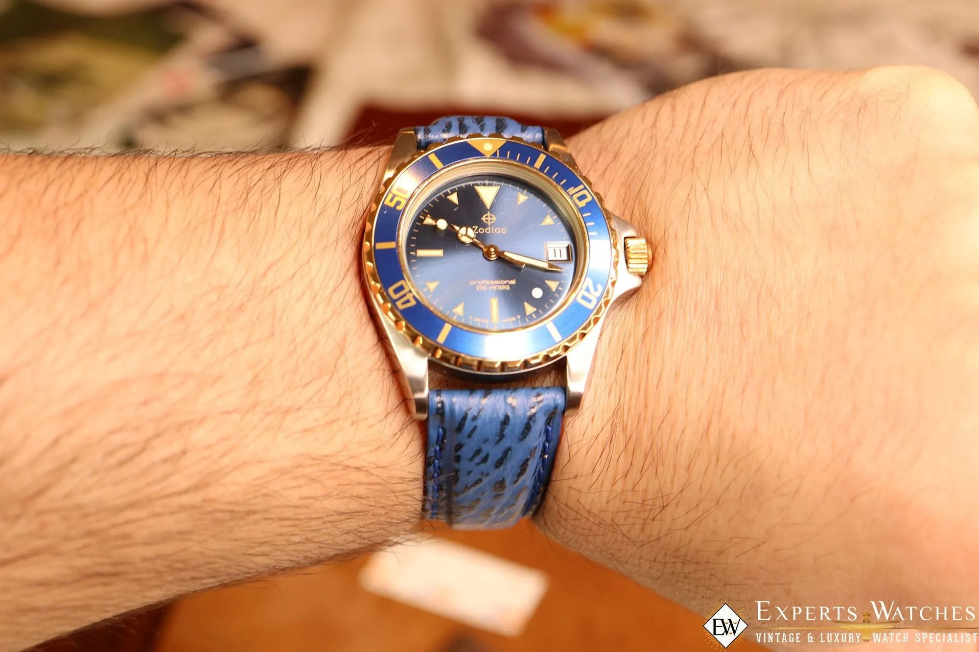 Sold!!! Zodiac Blue Sub Silver Dot Diving Professional 200m 213.66.56 Quartz 35mm Mid