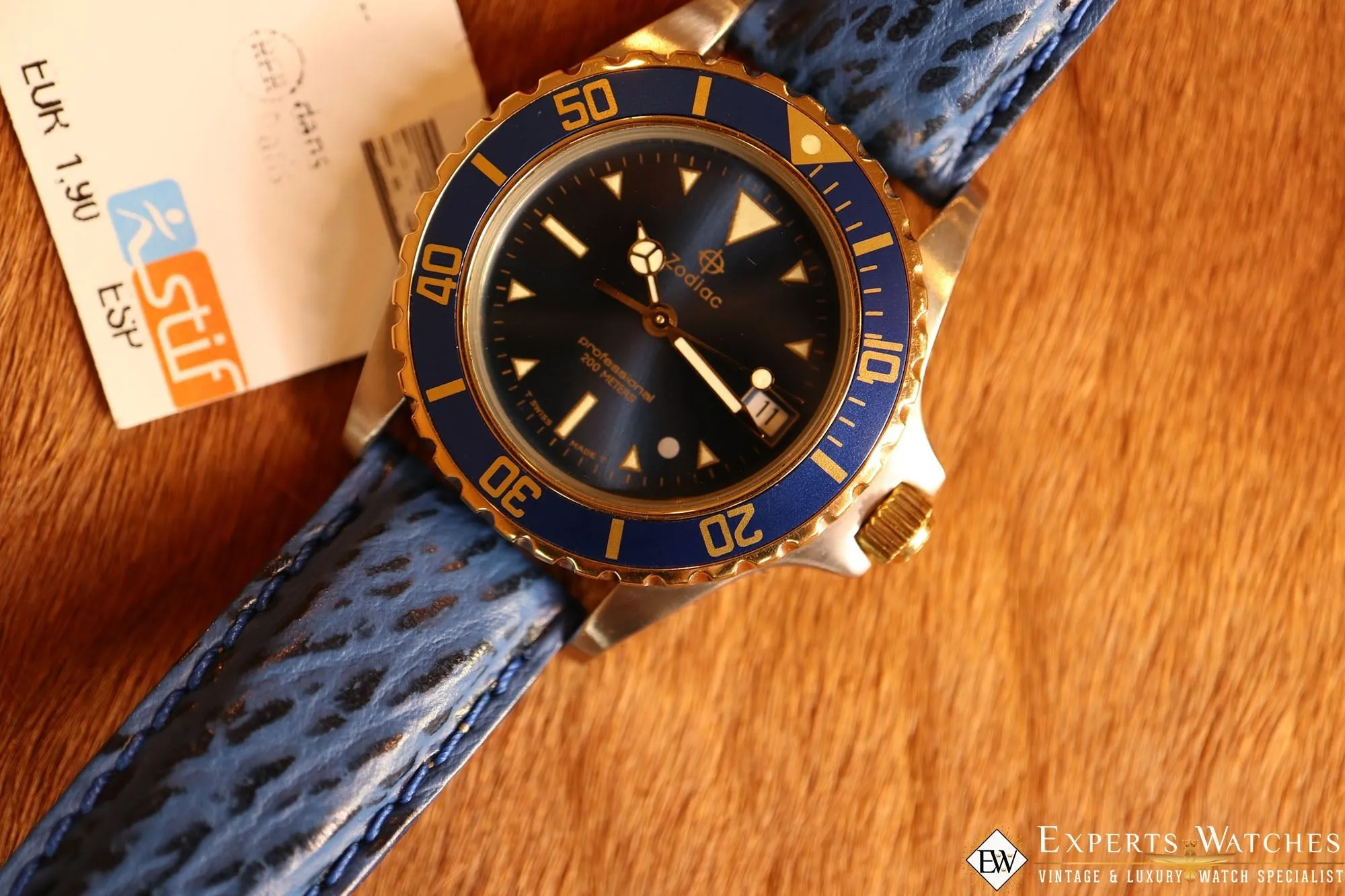 Sold!!! Zodiac Blue Sub Silver Dot Diving Professional 200m 213.66.56 Quartz 35mm Mid