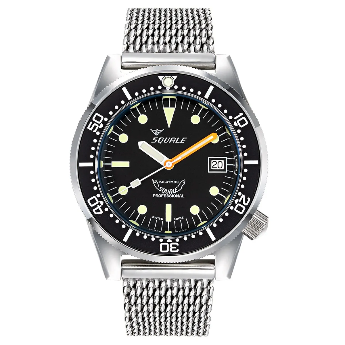 Squale 1521 Diver's Watch Black Dial Polished Case - Mesh Bracelet - LIKE NEW