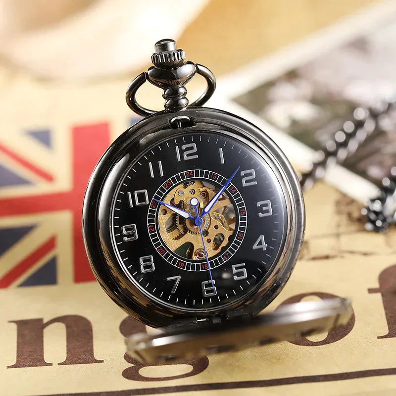 Steampunk Unisex Hollow Skeleton Hand Wind Mechanical Pocket FOB Watch
