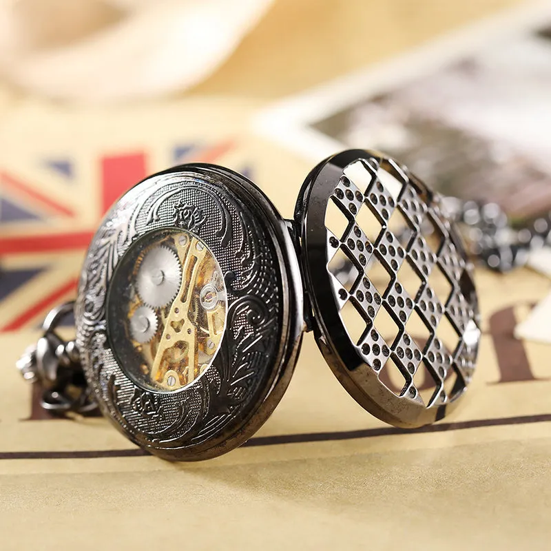 Steampunk Unisex Hollow Skeleton Hand Wind Mechanical Pocket FOB Watch