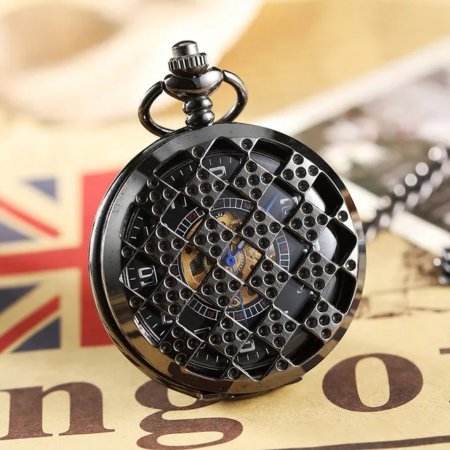 Steampunk Unisex Hollow Skeleton Hand Wind Mechanical Pocket FOB Watch