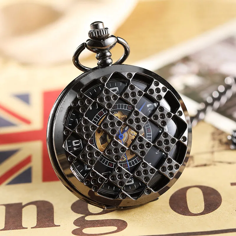 Steampunk Unisex Hollow Skeleton Hand Wind Mechanical Pocket FOB Watch