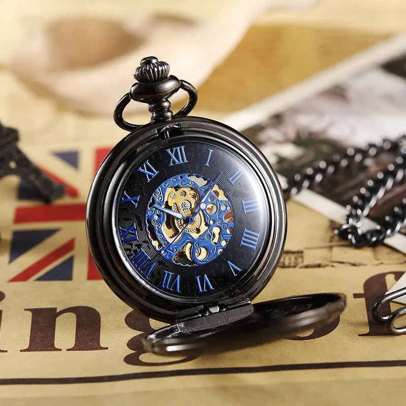 Steampunk Unisex Hollow Skeleton Hand Wind Mechanical Pocket FOB Watch