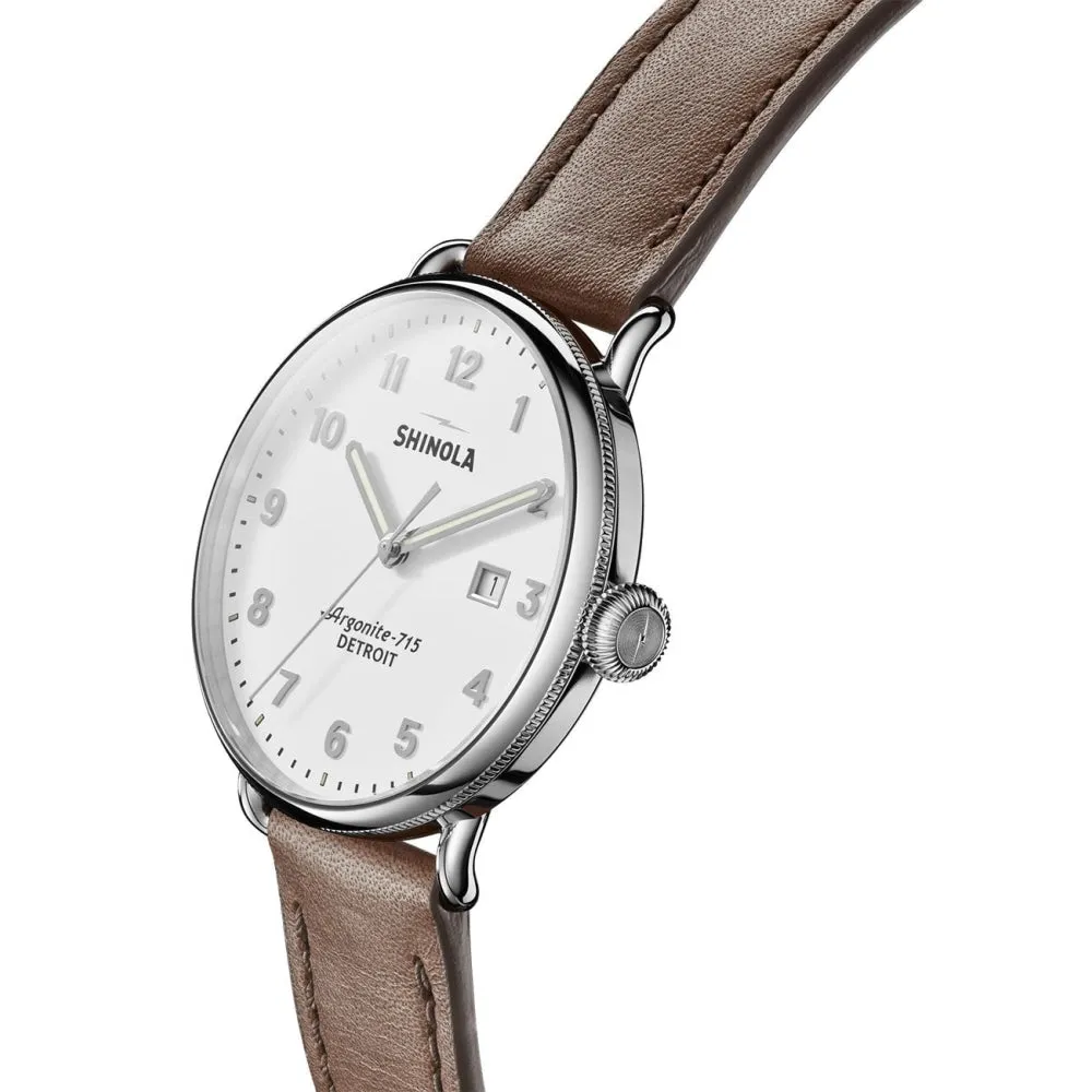 The Canfield Alabaster Dial Brown Leather Watch, 43mm S0120121829
