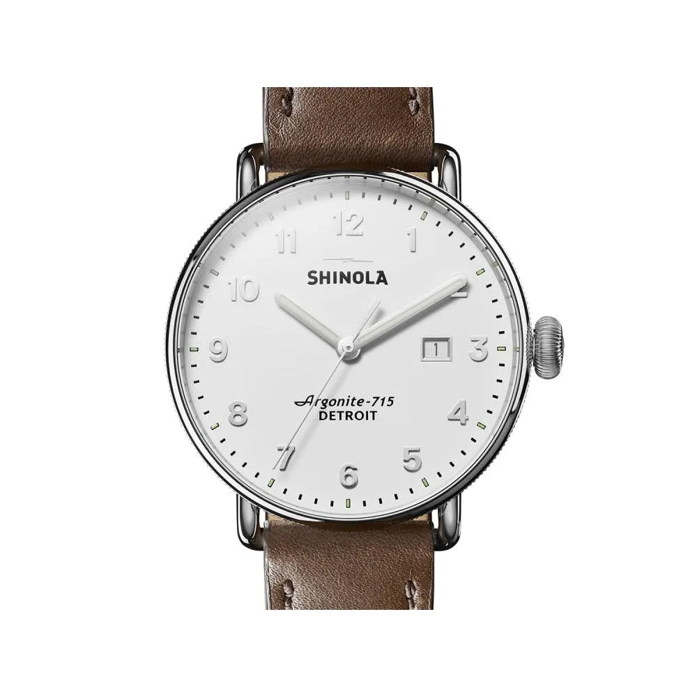 The Canfield Alabaster Dial Brown Leather Watch, 43mm S0120121829