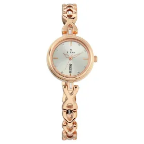 Titan Quartz Analog Women's Watch with Day and Date, Silver Dial Metal Strap, 2601WM01