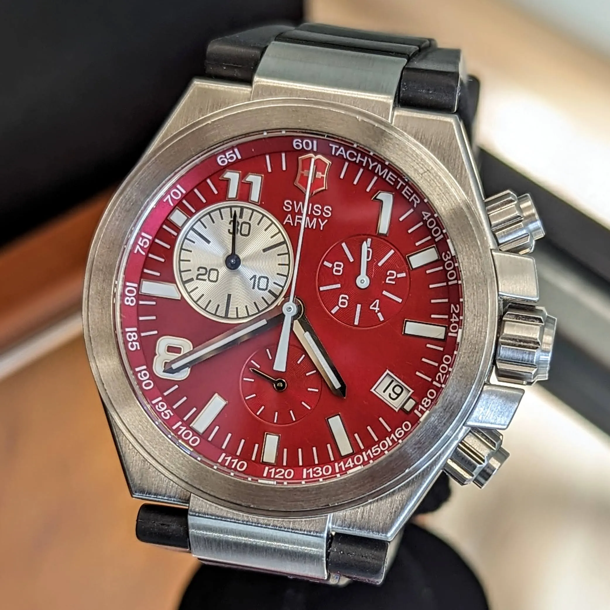 VICTORINOX Swiss Army Convoy Chronograph Watch Ref. 241159 Red Dial Stainless Steel Wristwatch