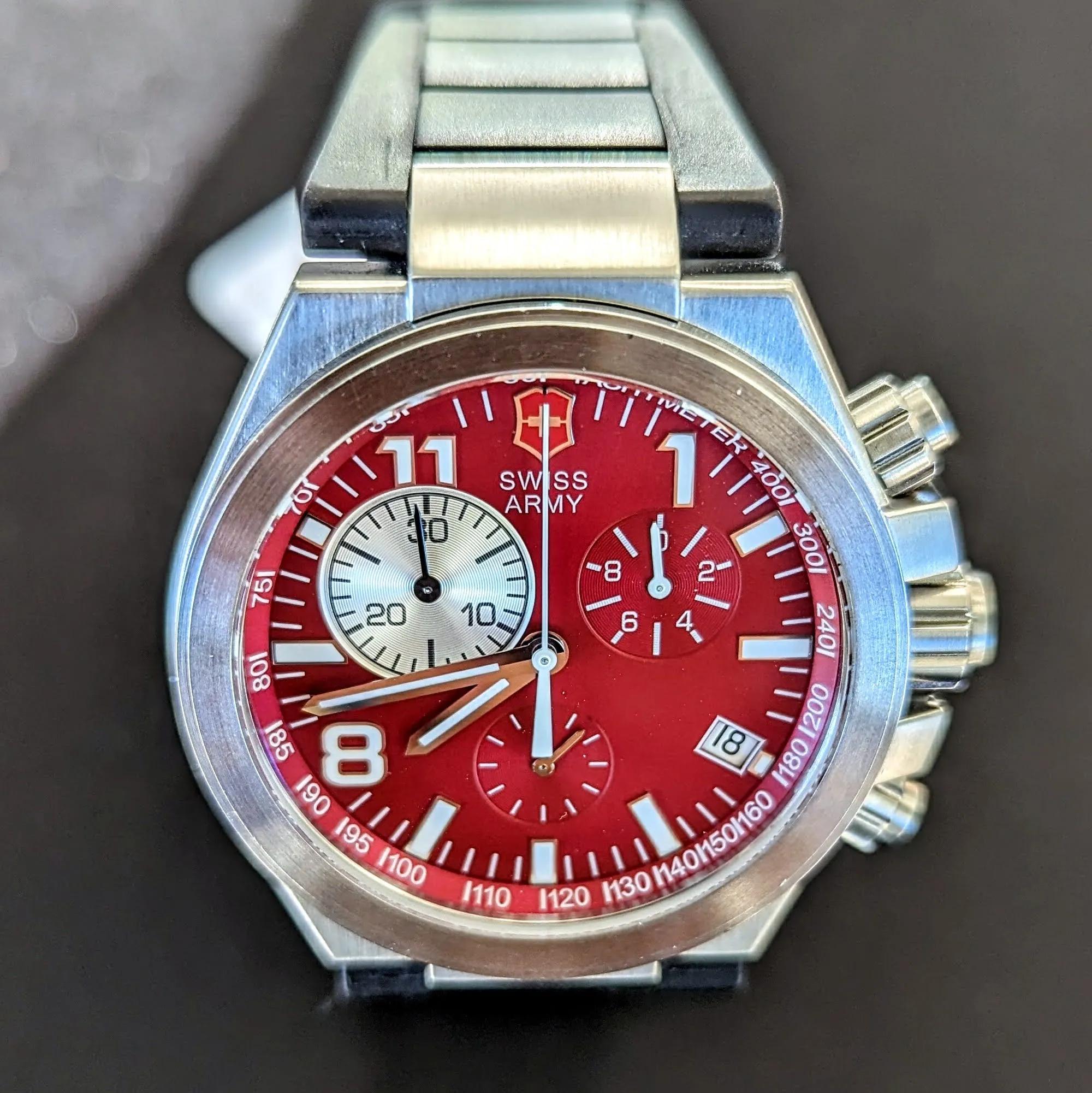 VICTORINOX Swiss Army Convoy Chronograph Watch Ref. 241159 Red Dial Stainless Steel Wristwatch
