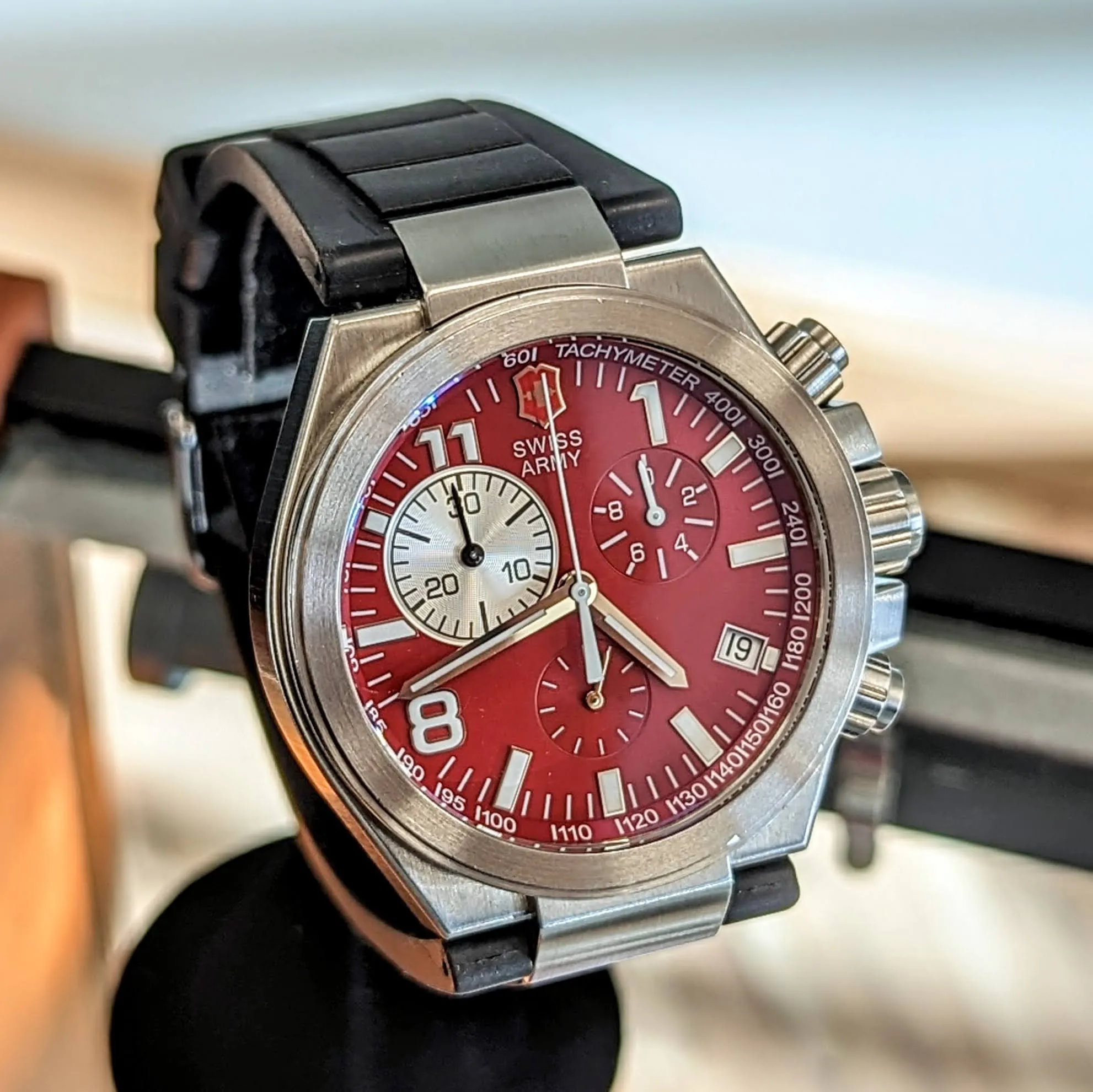 VICTORINOX Swiss Army Convoy Chronograph Watch Ref. 241159 Red Dial Stainless Steel Wristwatch
