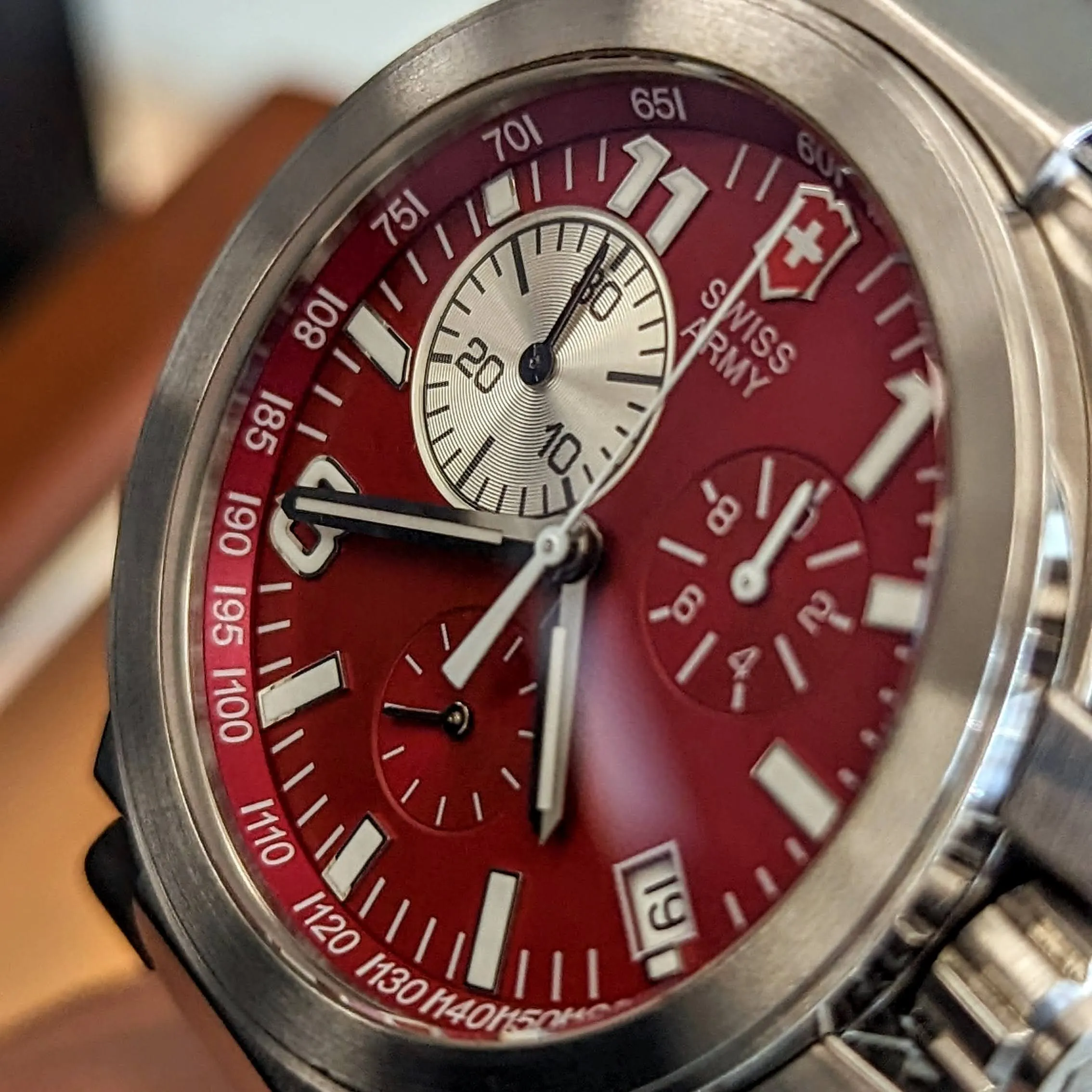 VICTORINOX Swiss Army Convoy Chronograph Watch Ref. 241159 Red Dial Stainless Steel Wristwatch