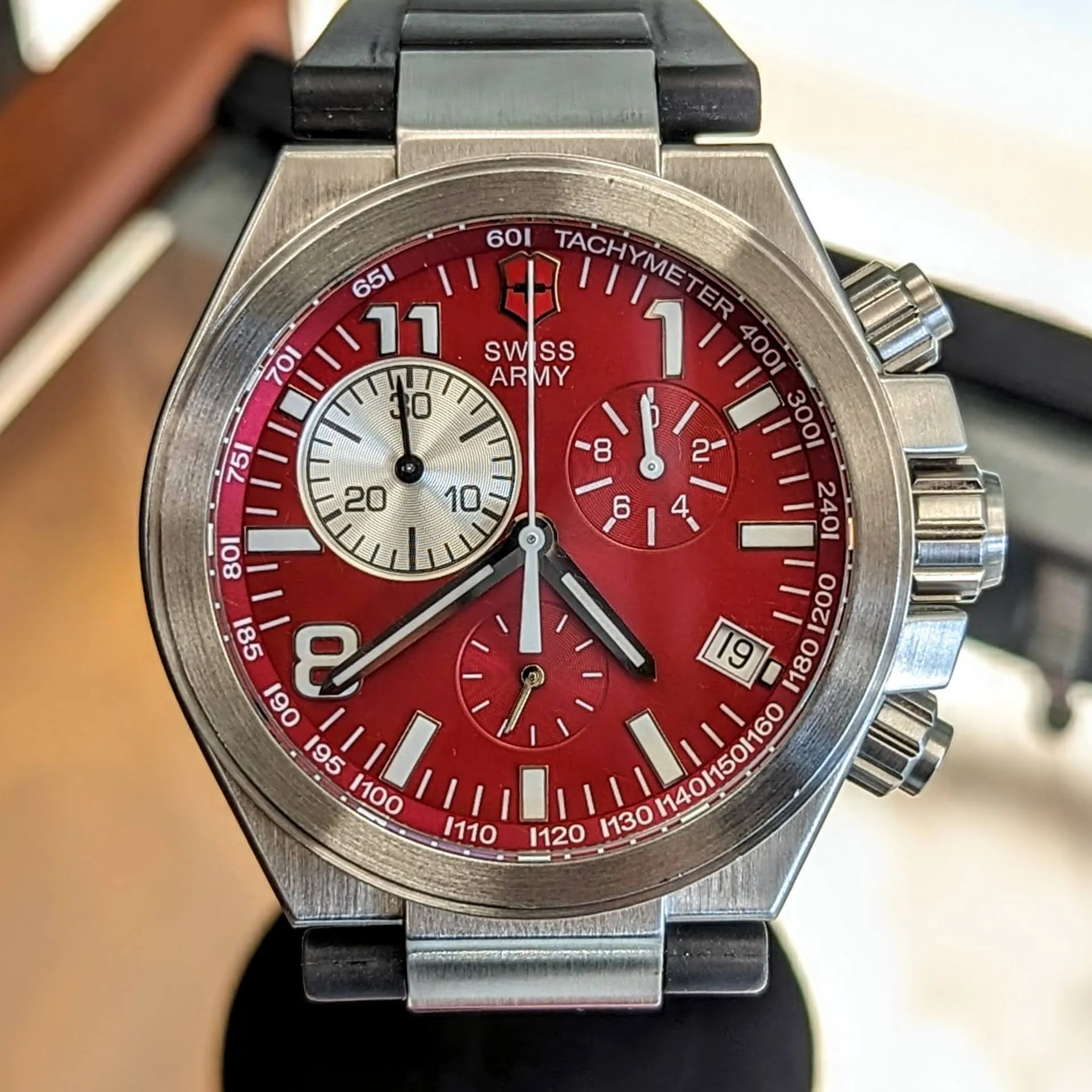 VICTORINOX Swiss Army Convoy Chronograph Watch Ref. 241159 Red Dial Stainless Steel Wristwatch