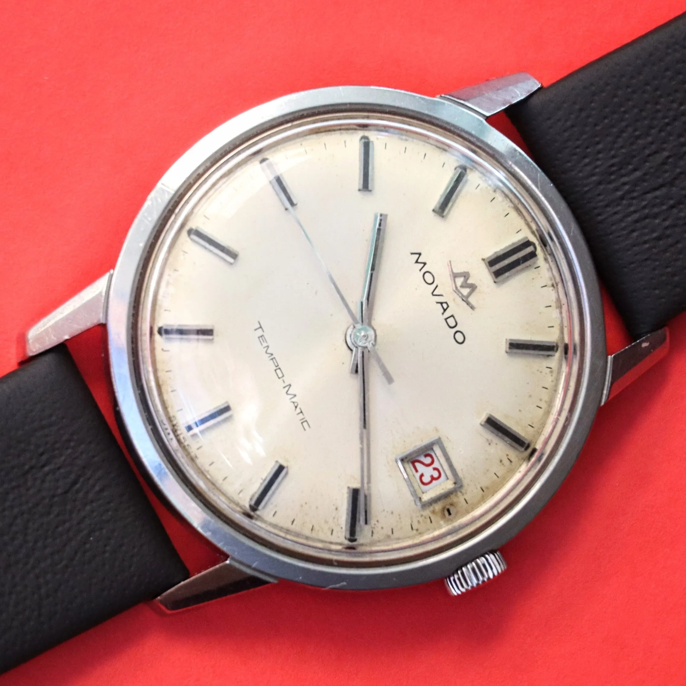 Vintage MOVADO Tempo-Matic Watch 25 Jewels Cal. 608 Sub-Sea Automatic Date Wristwatch