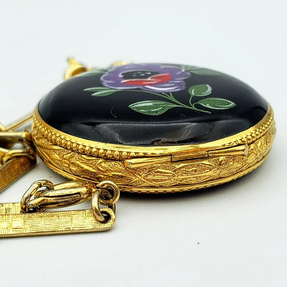Vintage SHEFFIELD Ladies Pocket Watch Swiss Caliber EB 8800 Floral Enamel Case