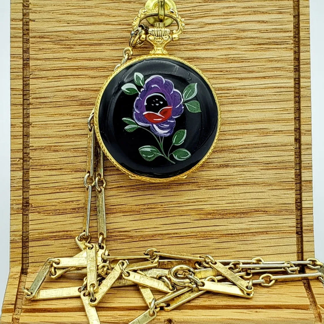 Vintage SHEFFIELD Ladies Pocket Watch Swiss Caliber EB 8800 Floral Enamel Case