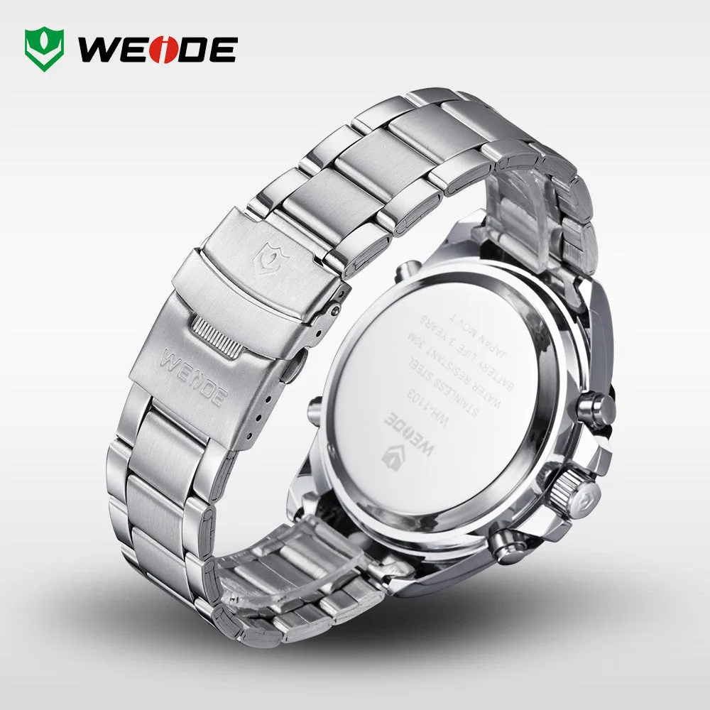 WEIDE Original Men Sports Watch Full Steel Quartz Military Watches Fashion Diver Waterproofed Brand New