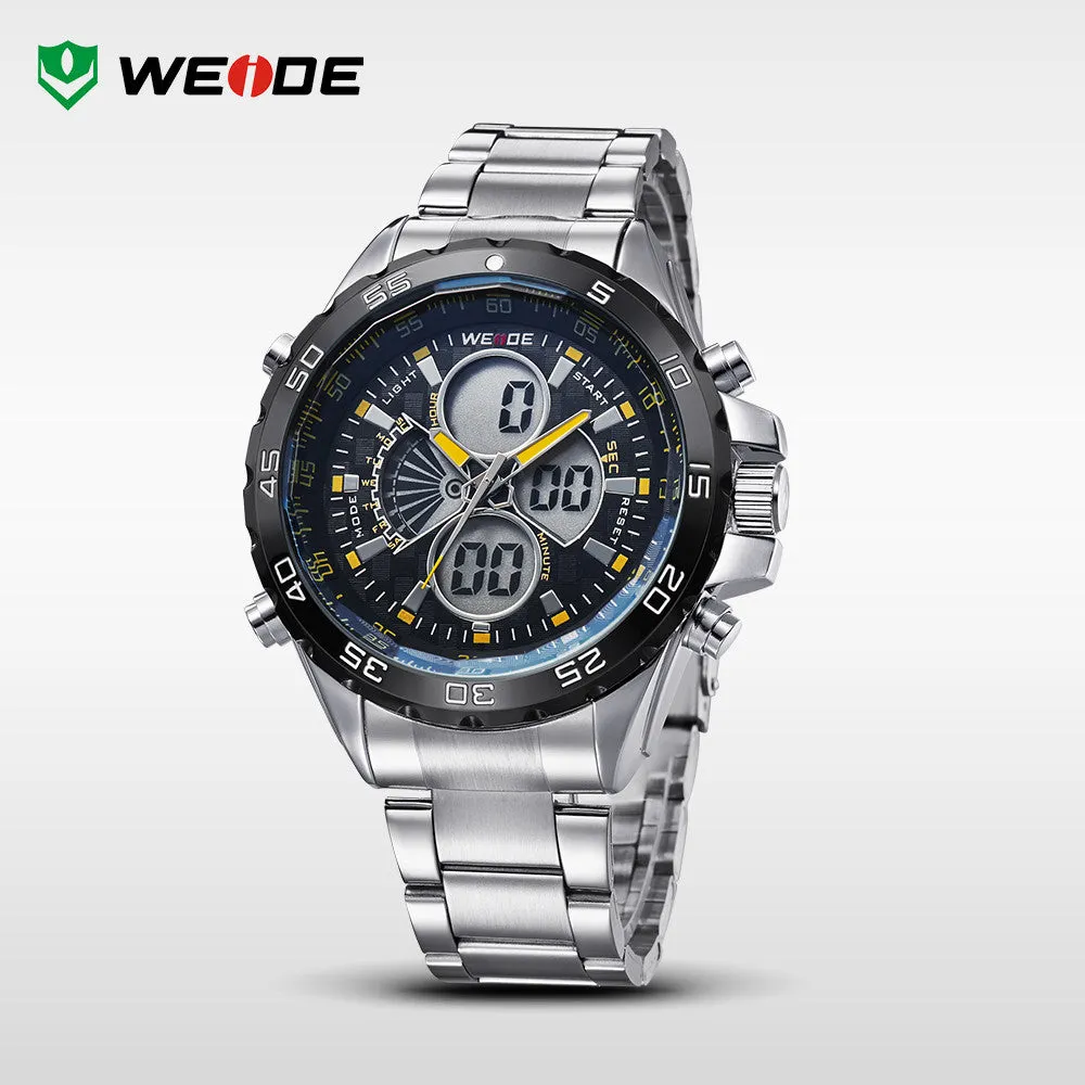 WEIDE Original Men Sports Watch Full Steel Quartz Military Watches Fashion Diver Waterproofed Brand New