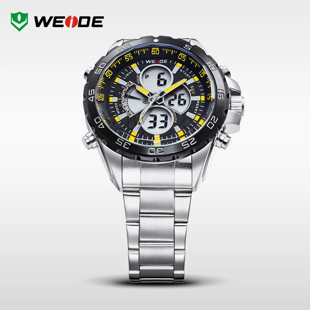 WEIDE Original Men Sports Watch Full Steel Quartz Military Watches Fashion Diver Waterproofed Brand New