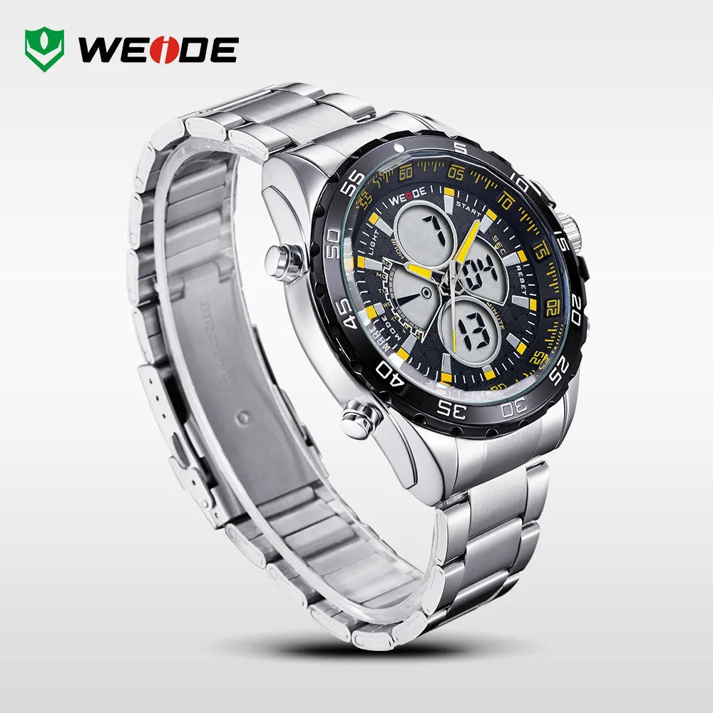 WEIDE Original Men Sports Watch Full Steel Quartz Military Watches Fashion Diver Waterproofed Brand New