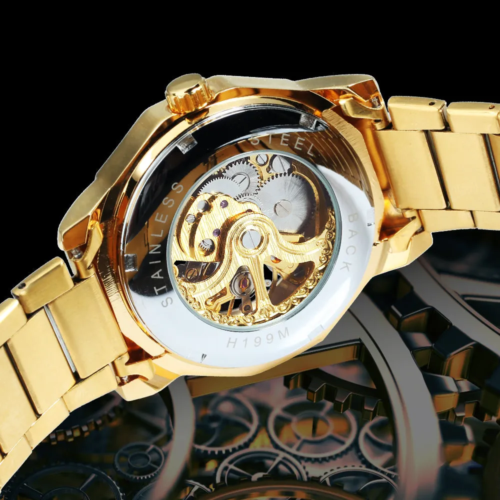 WINNER Luxury Skeleton Mechanical Dodecagon Case Engraved Movement Watch 527G