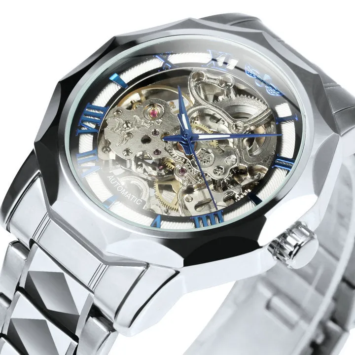 WINNER Luxury Skeleton Mechanical Dodecagon Case Engraved Movement Watch 527G