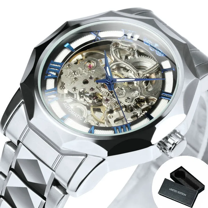 WINNER Luxury Skeleton Mechanical Dodecagon Case Engraved Movement Watch 527G