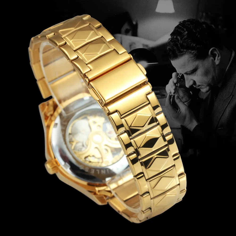 WINNER Luxury Skeleton Mechanical Dodecagon Case Engraved Movement Watch 527G