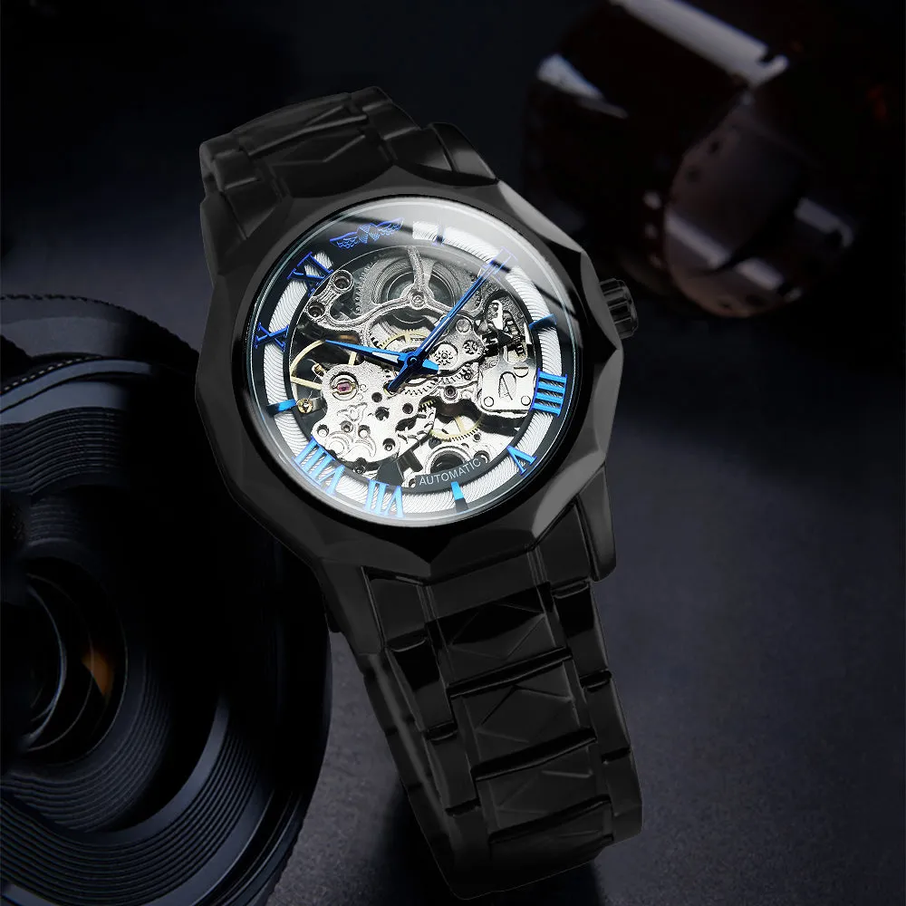 WINNER Luxury Skeleton Mechanical Dodecagon Case Engraved Movement Watch 527G