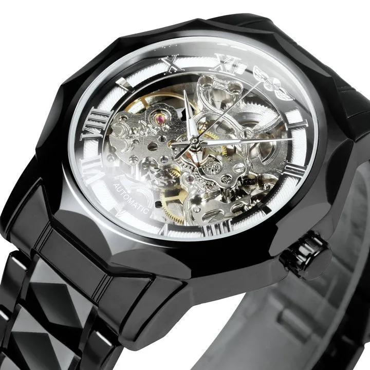 WINNER Luxury Skeleton Mechanical Dodecagon Case Engraved Movement Watch 527G