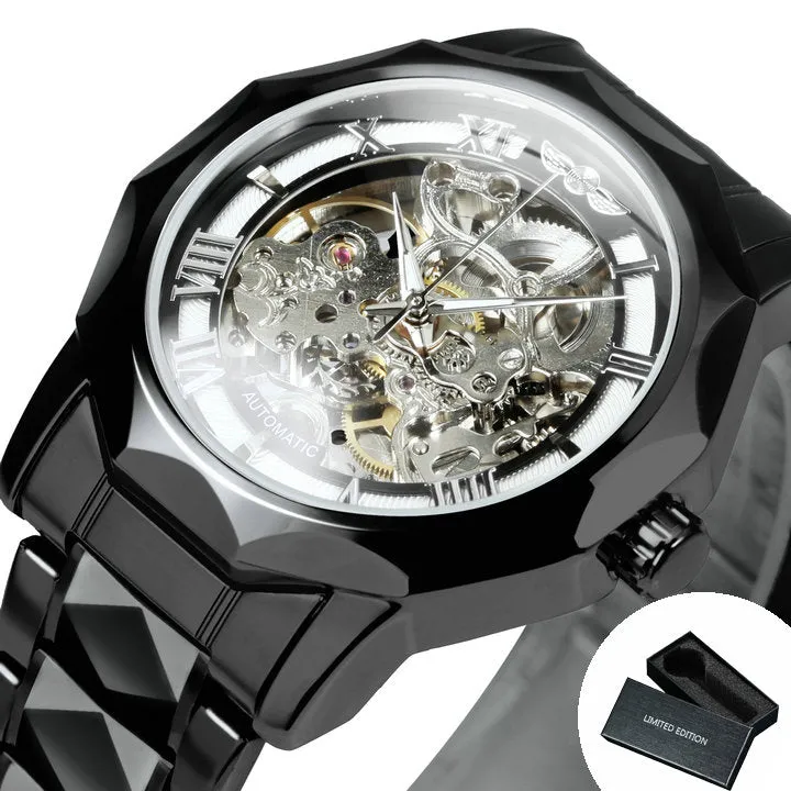 WINNER Luxury Skeleton Mechanical Dodecagon Case Engraved Movement Watch 527G