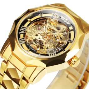 WINNER Luxury Skeleton Mechanical Dodecagon Case Engraved Movement Watch 527G