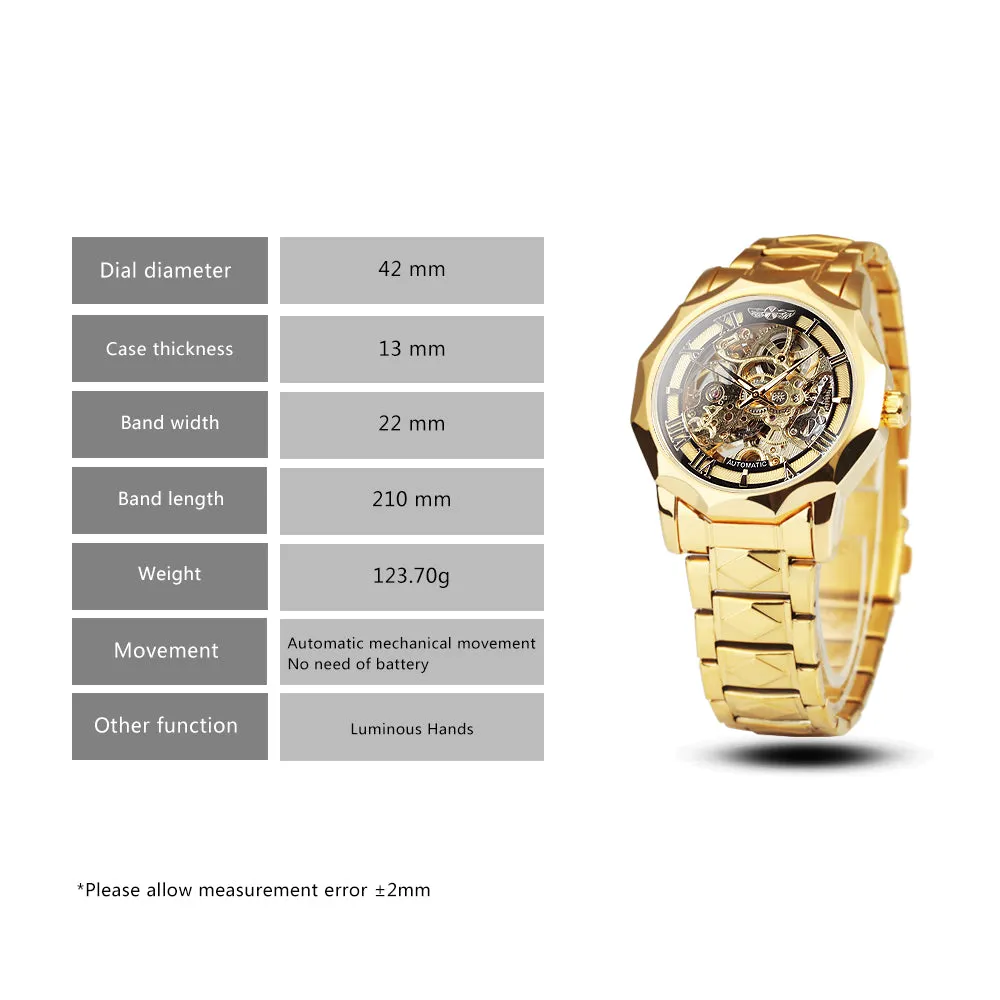 WINNER Luxury Skeleton Mechanical Dodecagon Case Engraved Movement Watch 527G