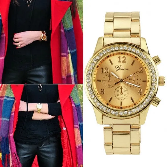 Women Ladies Chronograph Wristwatch Stainless Steel Analog Quartz Wrist Watch 4 Colors