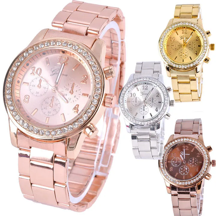 Women Ladies Chronograph Wristwatch Stainless Steel Analog Quartz Wrist Watch 4 Colors