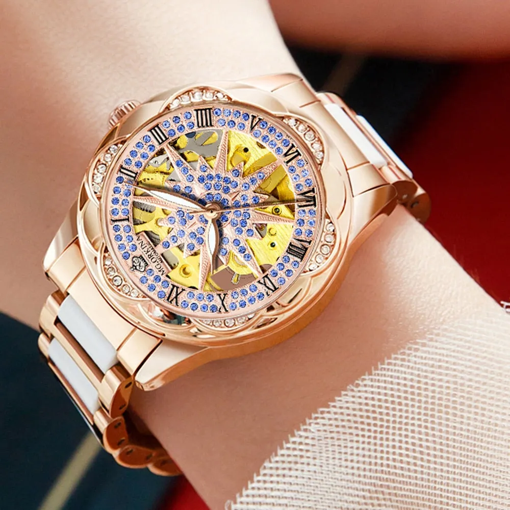 Women's Hollow Stainless Steel Mechanical Automatic Self-wind Watch