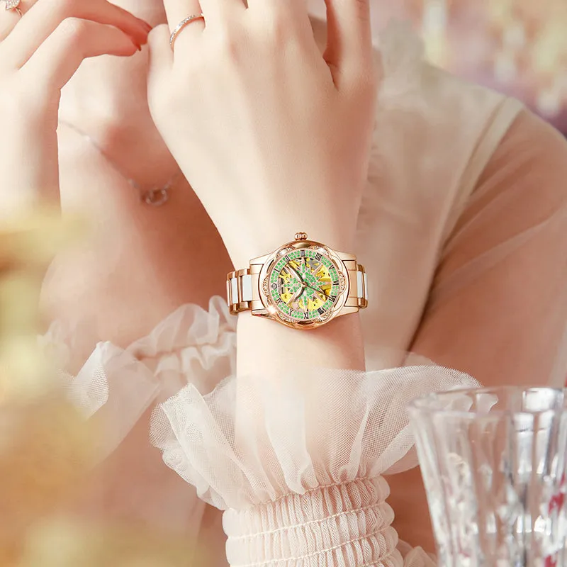 Women's Hollow Stainless Steel Mechanical Automatic Self-wind Watch