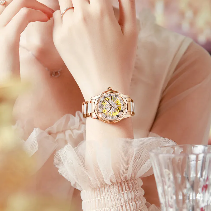 Women's Hollow Stainless Steel Mechanical Automatic Self-wind Watch