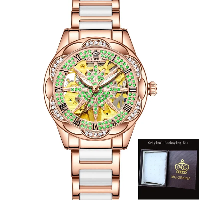 Women's Hollow Stainless Steel Mechanical Automatic Self-wind Watch